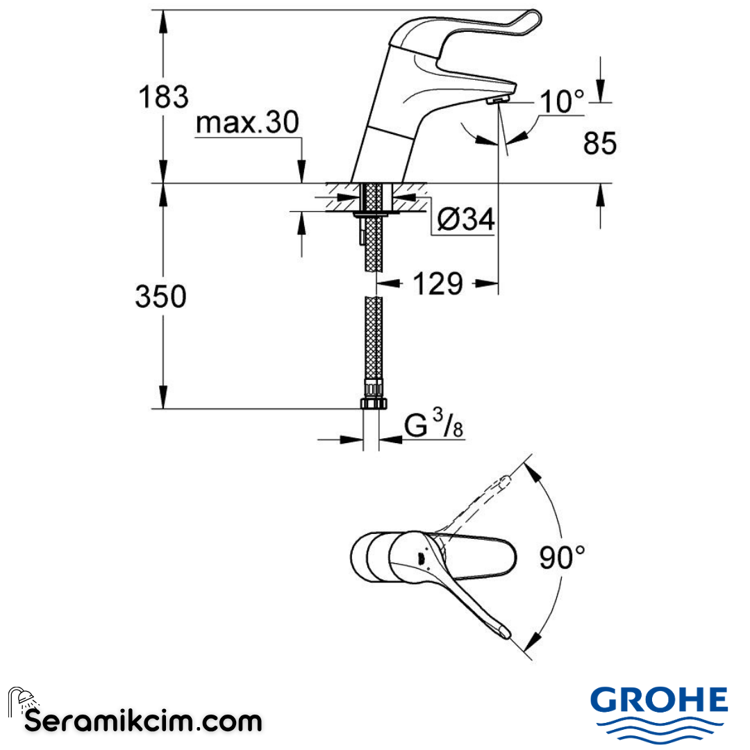 Grohe Euroeco Engelli Lavabo Bataryası Krom 32790000