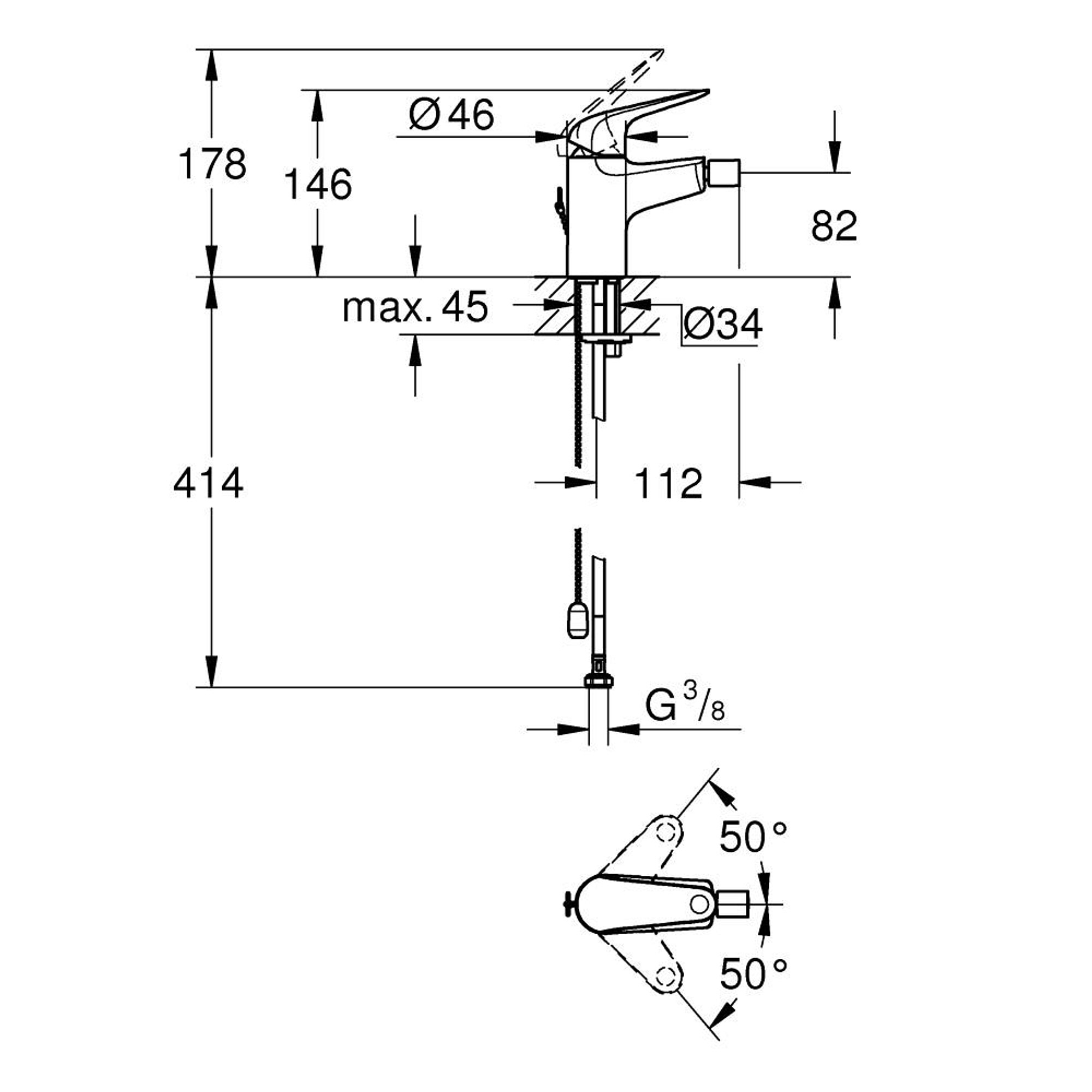 Grohe Euroeco Sifon Kumandalı Bide Bataryası (S Boy) Krom 32882001