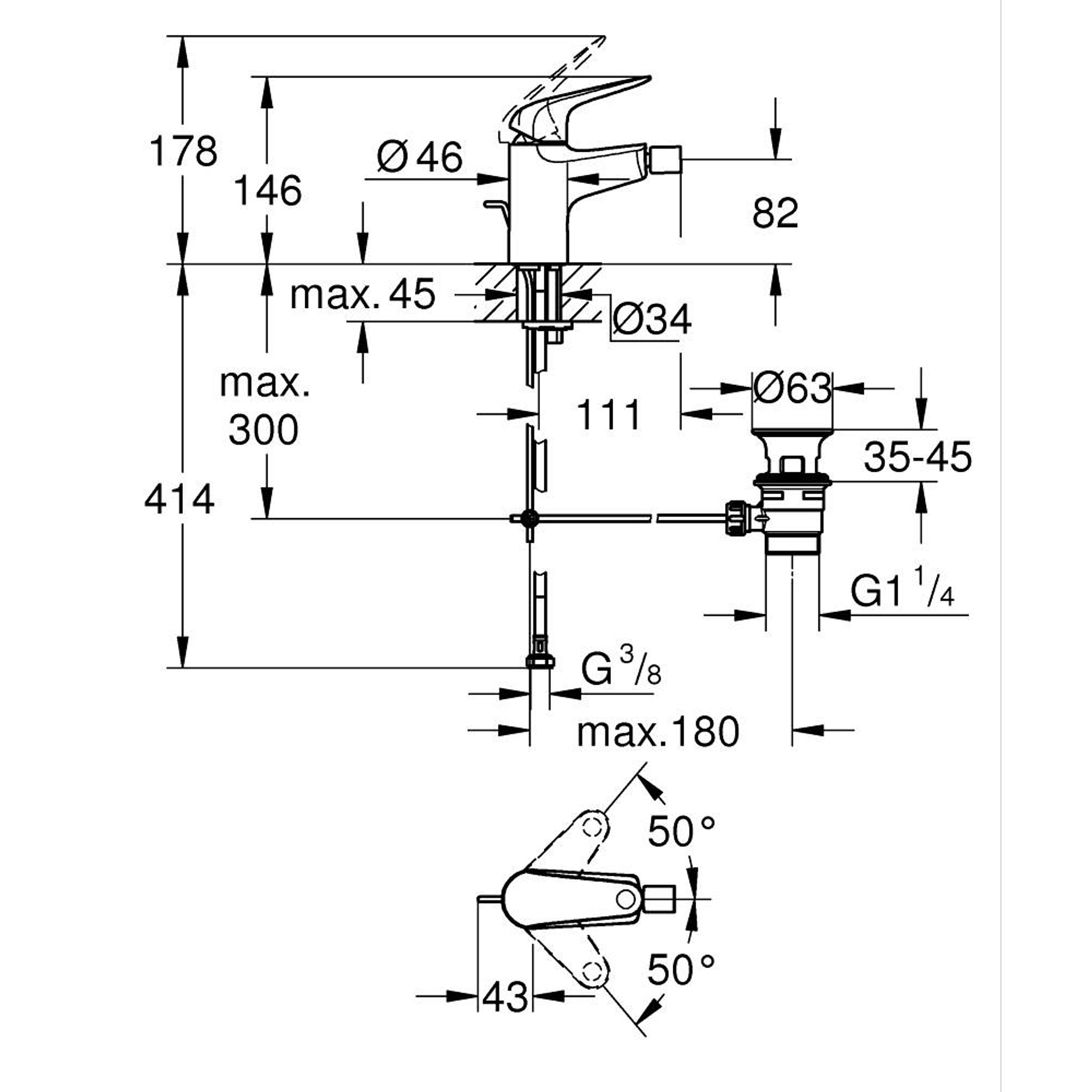 Grohe Euroeco Sifon Kumandalı Bide Bataryası Krom 23263001
