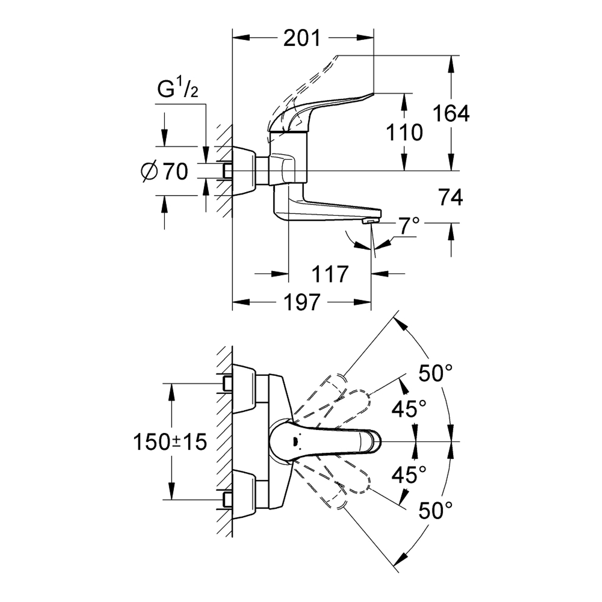 Grohe Euroeco Special Duvardan Lavabo Bataryası 197 mm Çıkış Ucu Krom 32767000