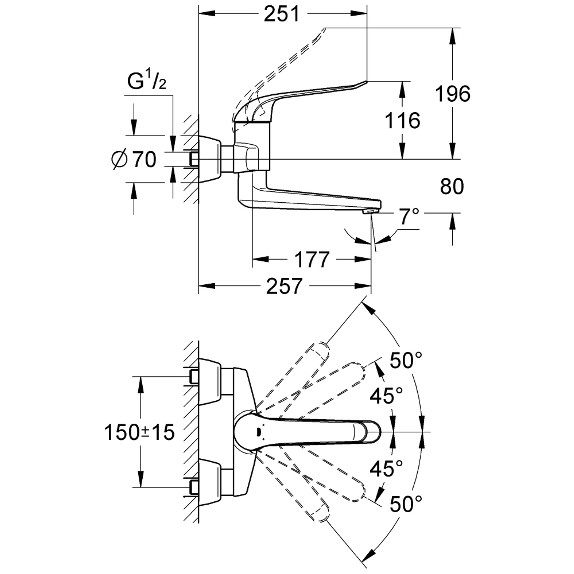 Grohe Euroeco Special Duvardan Lavabo Bataryası 257 mm Çıkış Ucu Krom 32773000