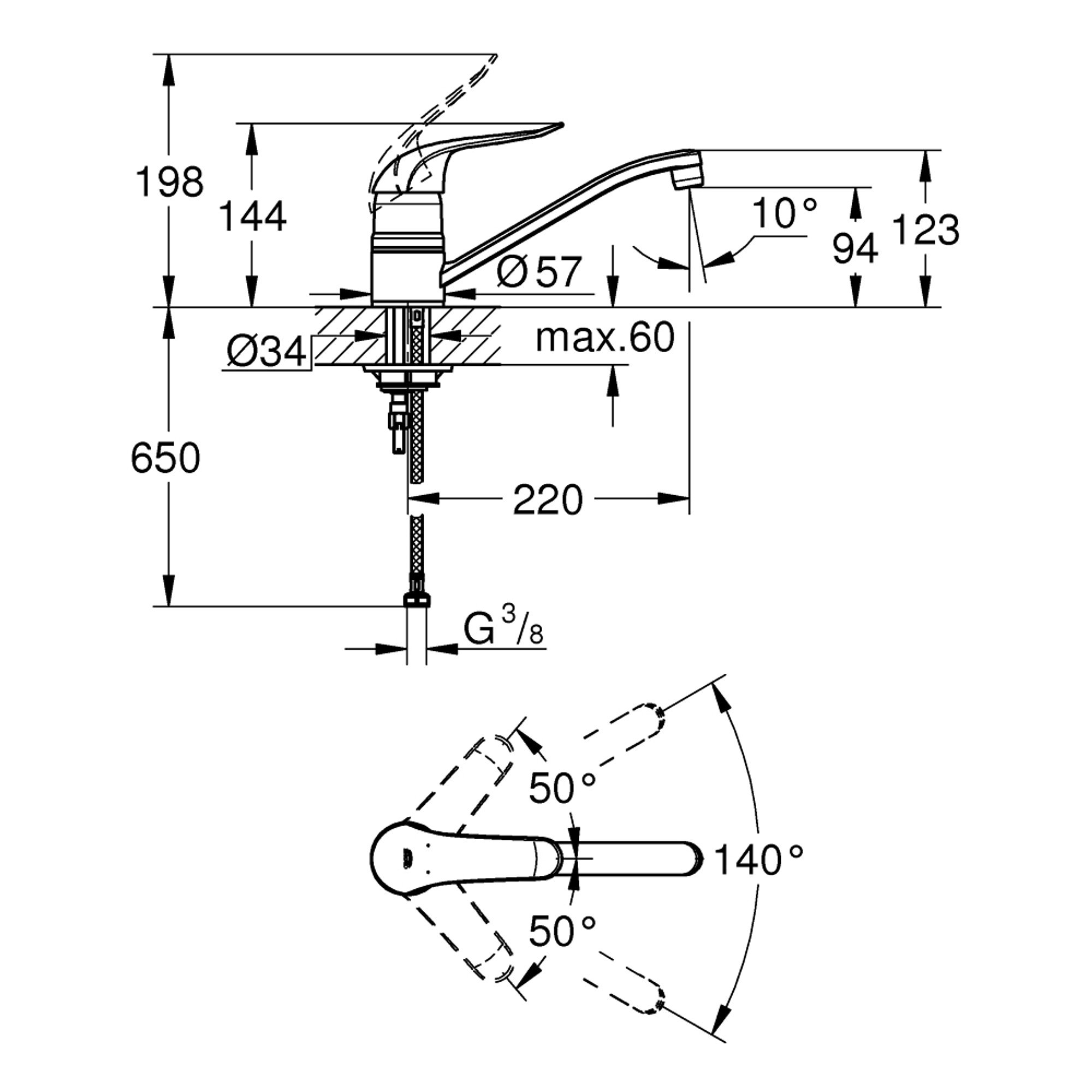 Grohe Euroeco Special Mutfak Bataryası Yatık Borulu Krom 32787000