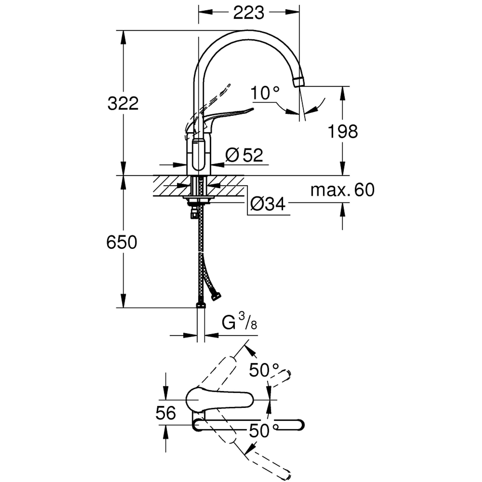 Grohe Euroeco Special Mutfak Bataryası Kuğu Borulu Krom 32786000