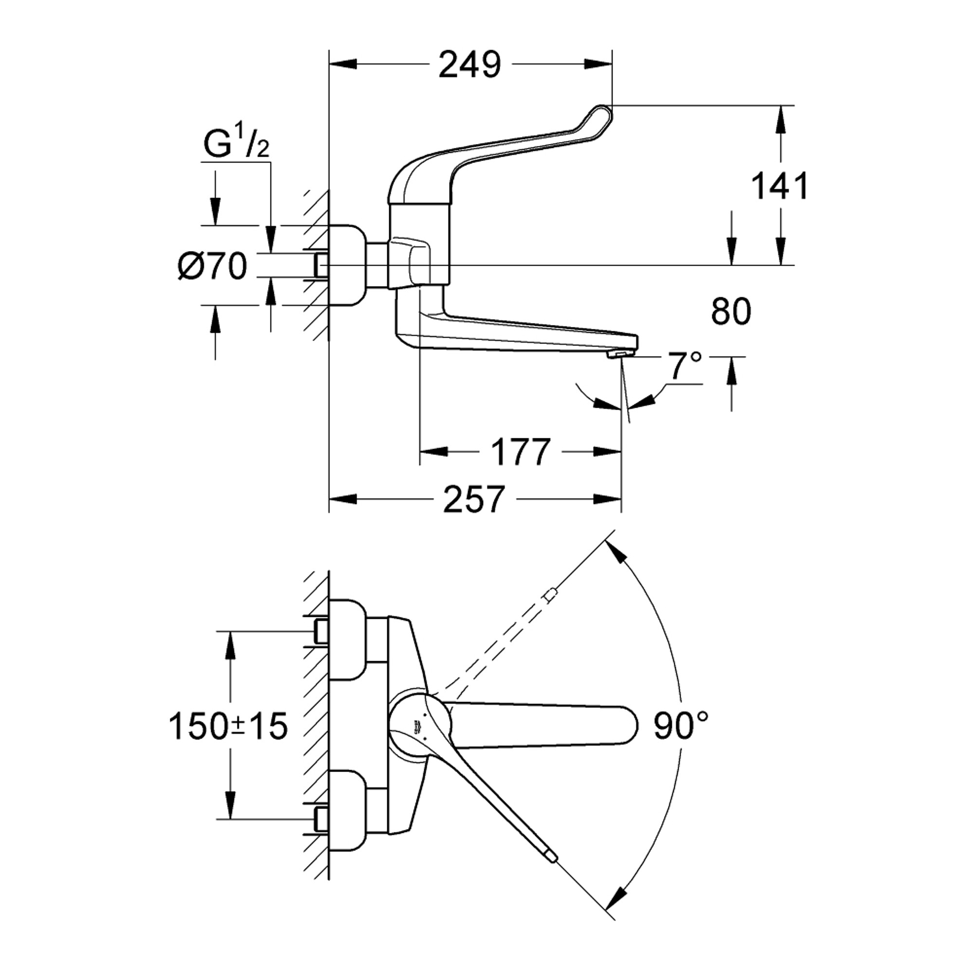 Grohe Euroeco Special SSC Bedensel Engelli Duvardan Lavabo Bataryası Krom 32793000