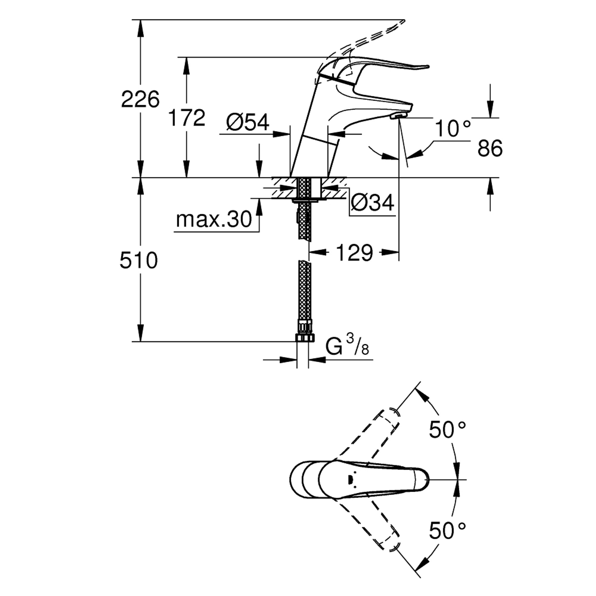 Grohe Euroeco Special Uzun Kumanda Kollu Lavabo Bataryası Krom 32765000