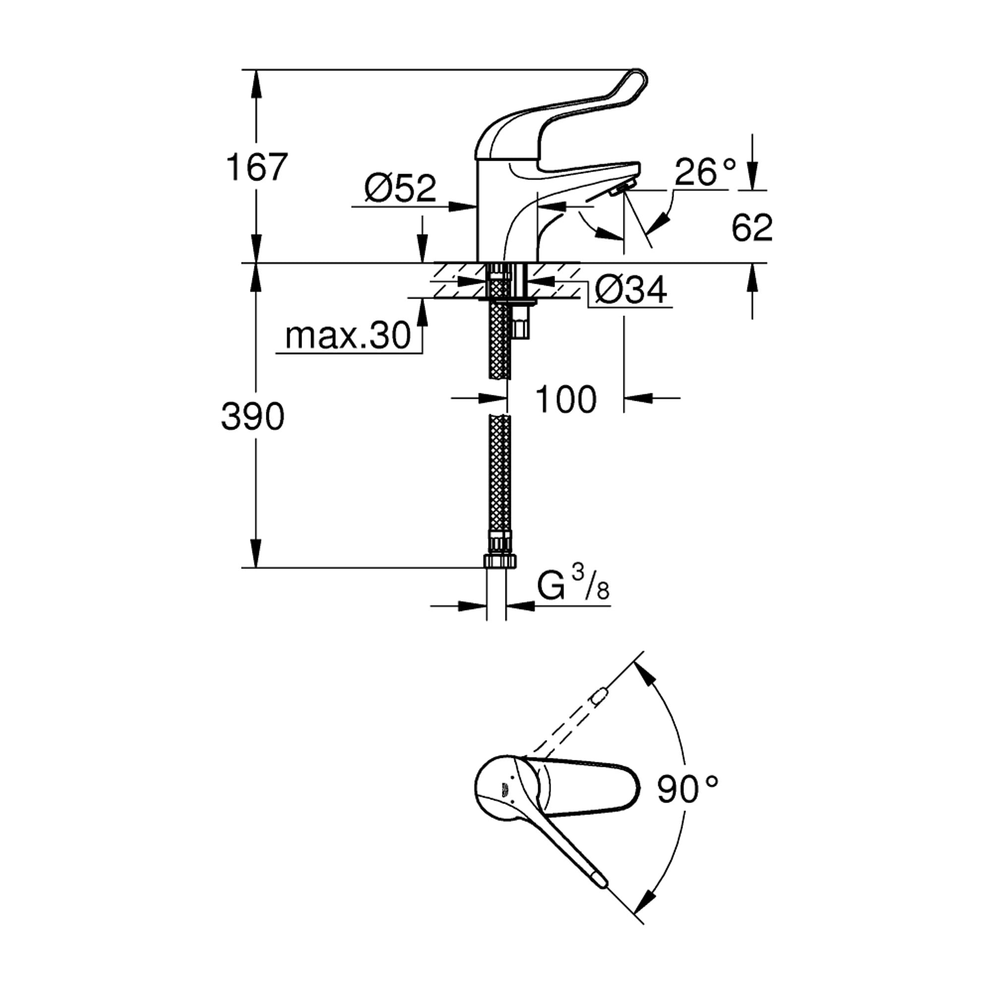 Grohe Euroeco SSC Uzun Kumanda Kollu Lavabo Bataryası Krom 32789000