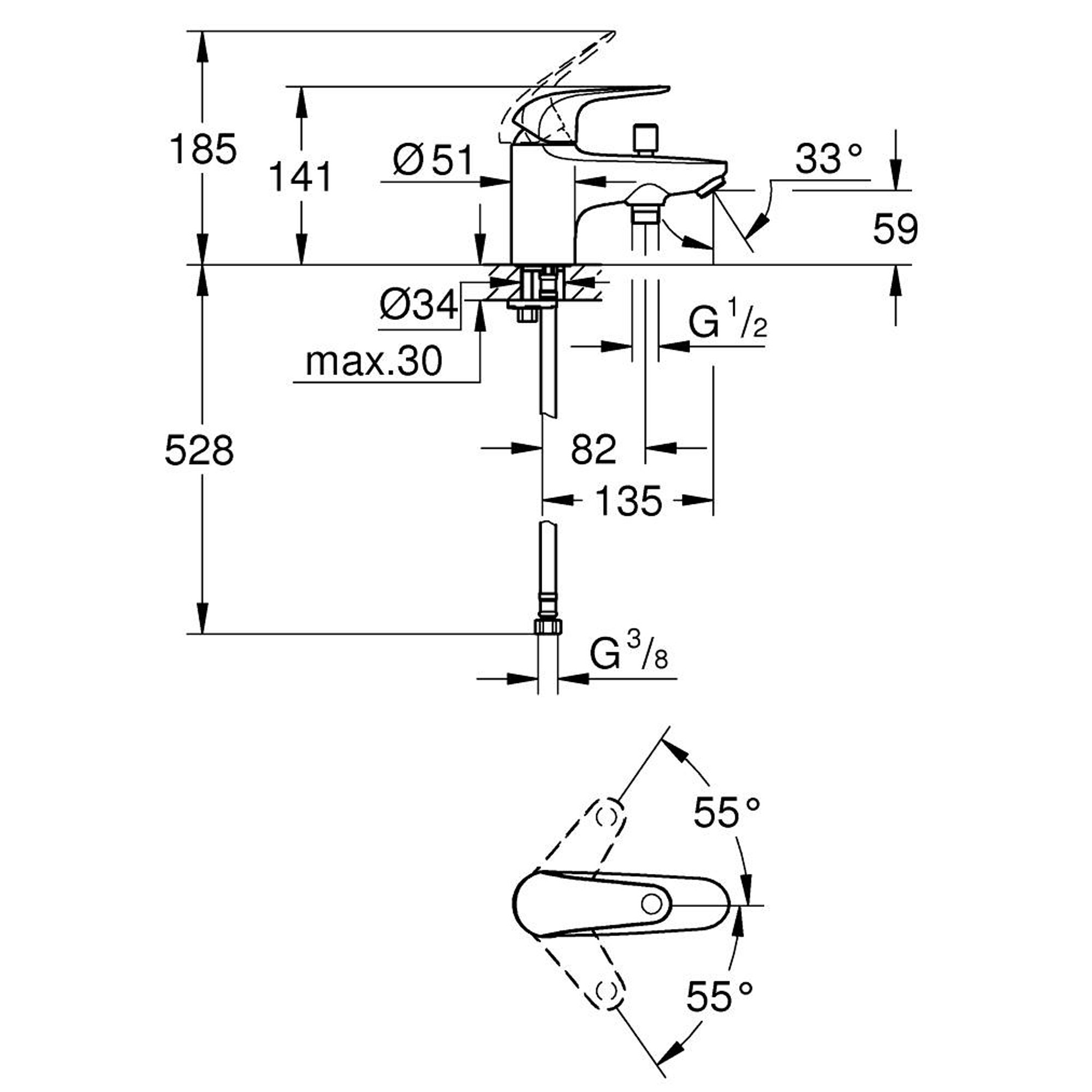 Grohe Euroeco Tek Delikli Küvet Bataryası 24281001