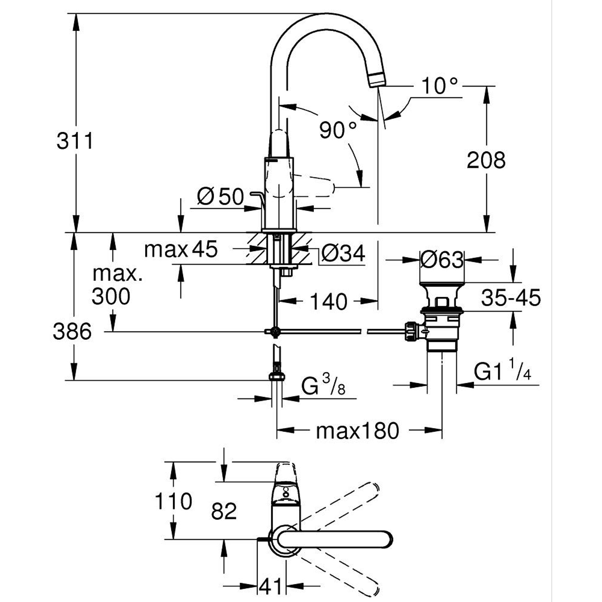Grohe Euroeco Yüksek Lavabo Bataryası Sifon Kumandalı (L Boy) Krom 24272001