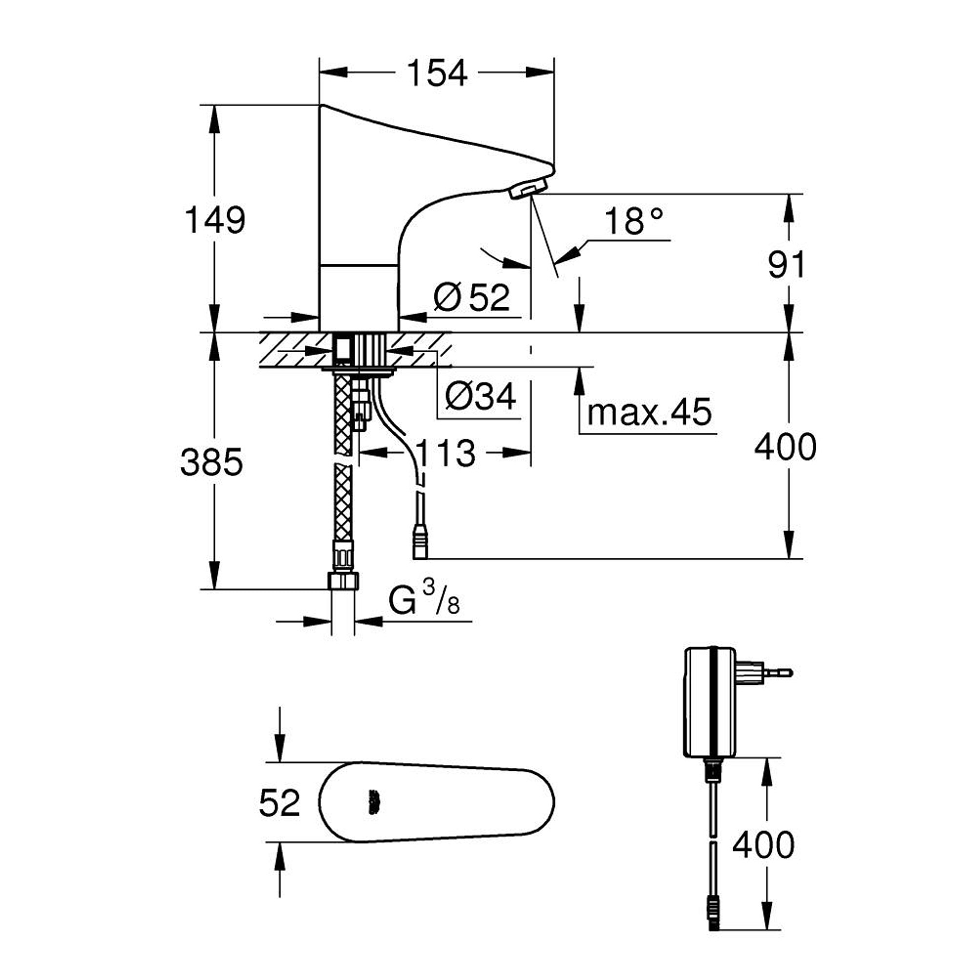 Grohe Europlus E Fotoselli Lavabo Musluğu Krom 36016001