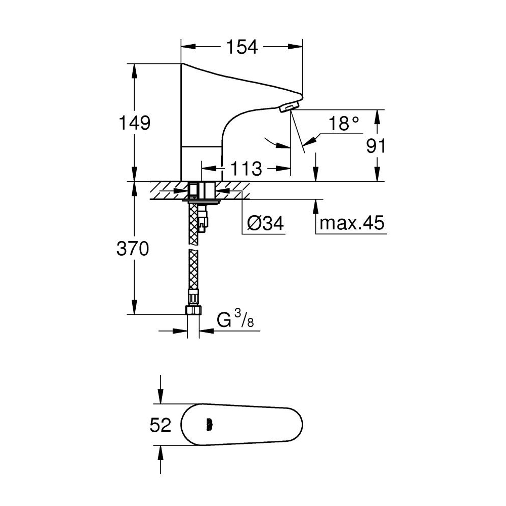 Grohe Europlus E Fotoselli Lavabo Musluğu Krom 36208001
