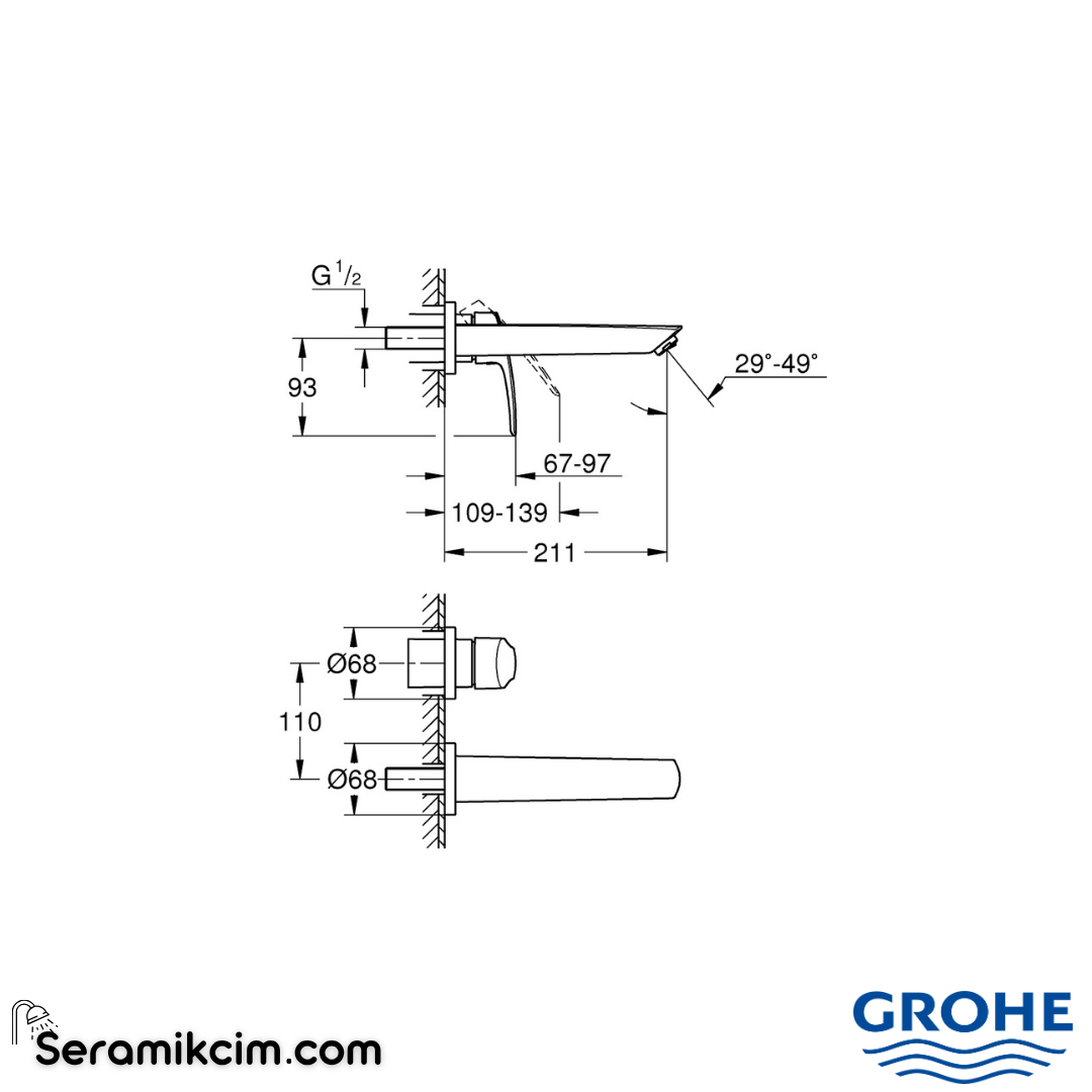 Grohe Eurosmart Ankastre Lavabo Bataryası (Sıva Üstü Grubu) M-Boy Krom 29338003 - 29338003