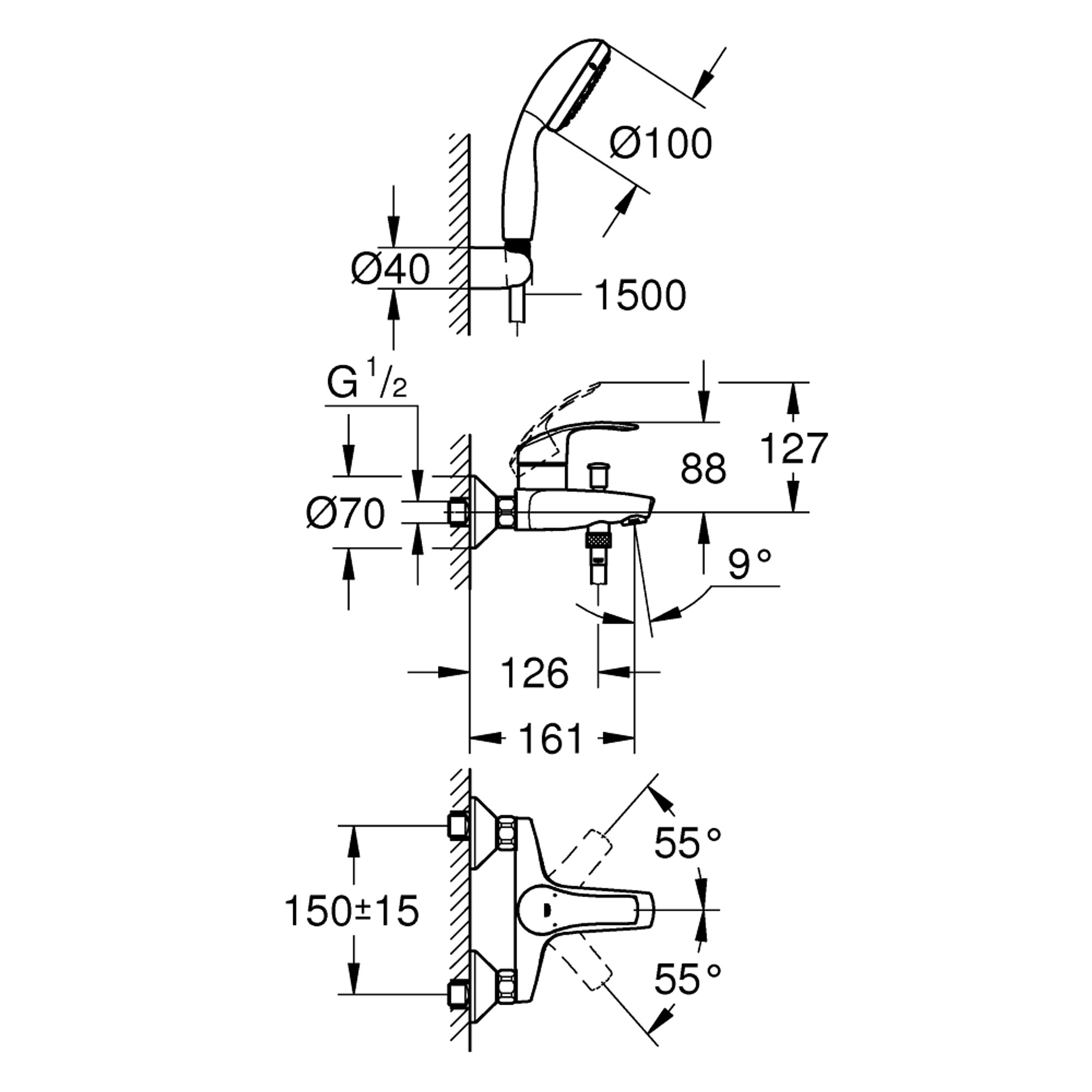 Grohe Eurosmart Banyo Bataryası Krom 3330220A