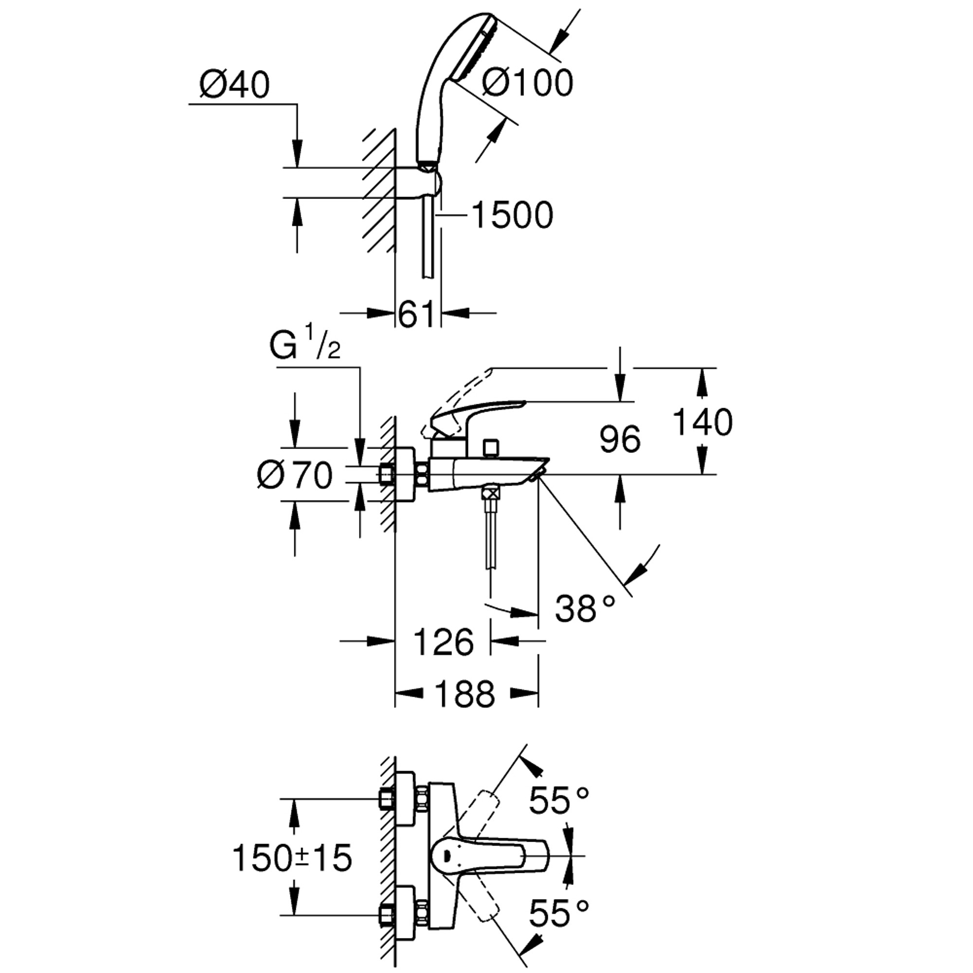 Grohe Eurosmart Banyo Bataryası Krom 33302003