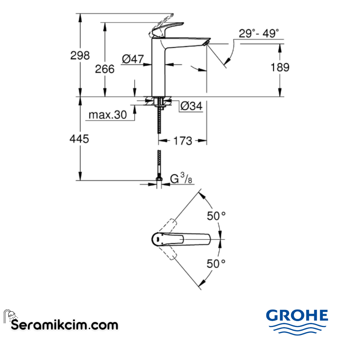 Grohe Eurosmart Çanak Lavabo Bataryası, Mat Siyah 239712433