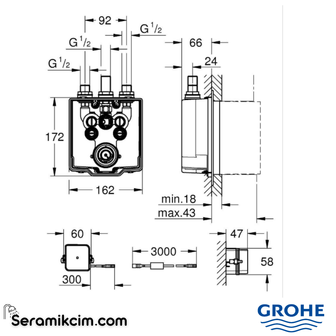 Grohe EuroSmart Comospolitan E Termostatik Ankastre Duş Bataryası İç Gövde 36459000