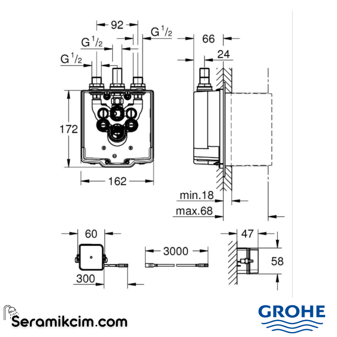 Grohe EuroSmart Comospolitan E Termostatik Ankastre Duş Bataryası İç Gövde 36416001