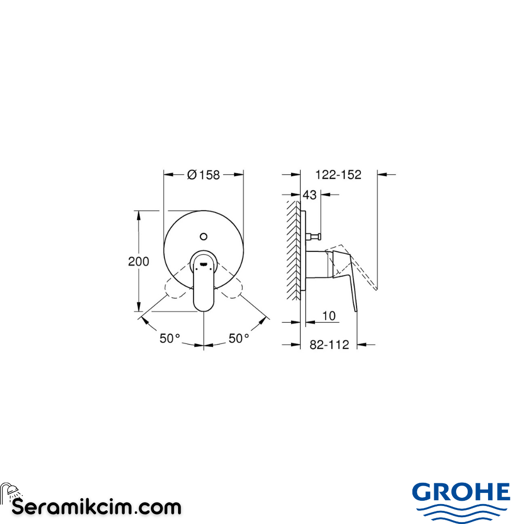 Grohe Eurosmart Cosmopolitan Ankastre Banyo / Duş Bataryası (Sıva Üstü Grubu), 2 Yollu, Parlak Altın 24045GL0