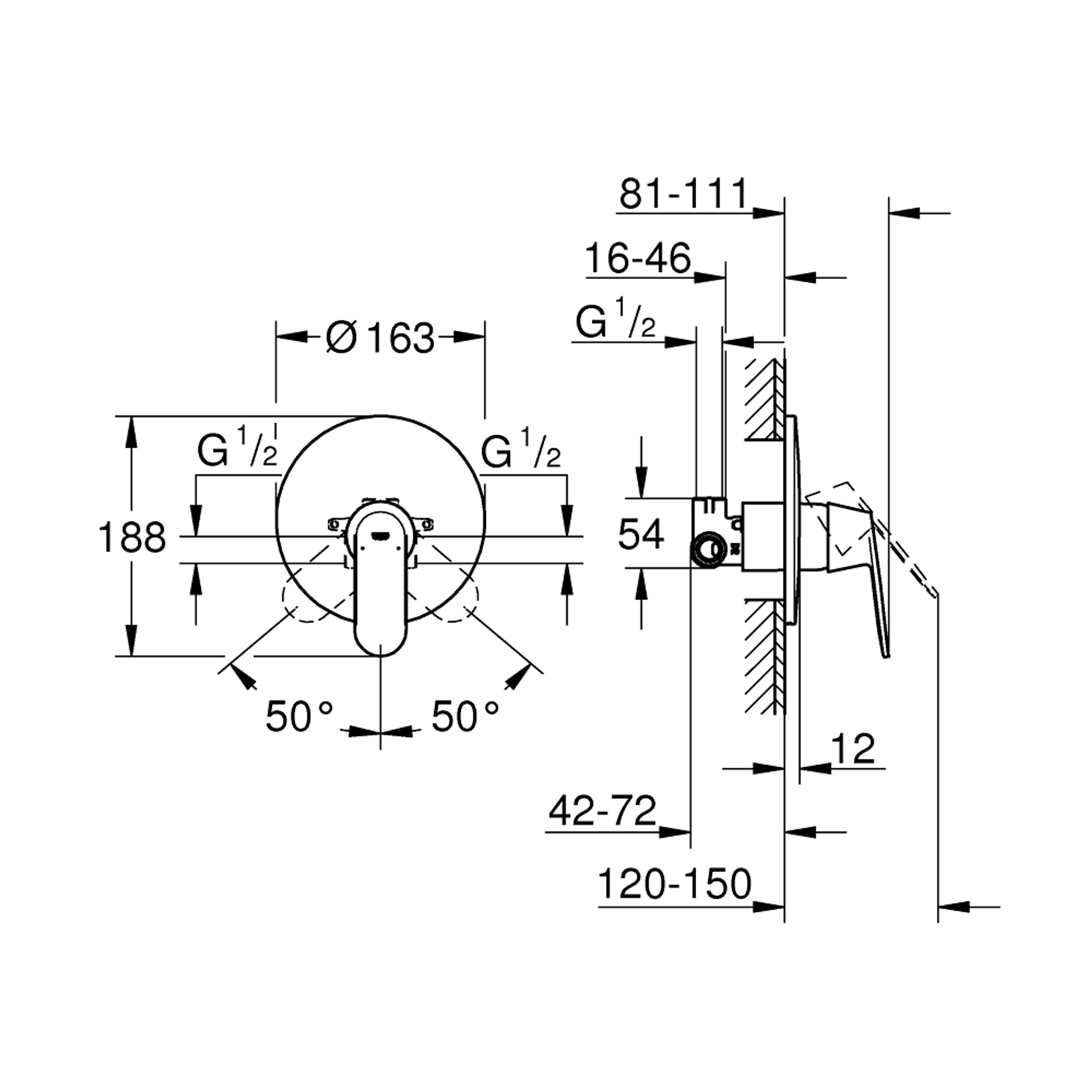 Grohe Eurosmart Cosmopolitan Ankastre Duş Bataryası Krom 32880000