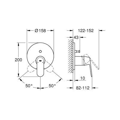 Grohe Eurosmart Cosmopolitan Ankastre Banyo / Duş Bataryası (Sıva Üstü Grubu), 2 Yollu