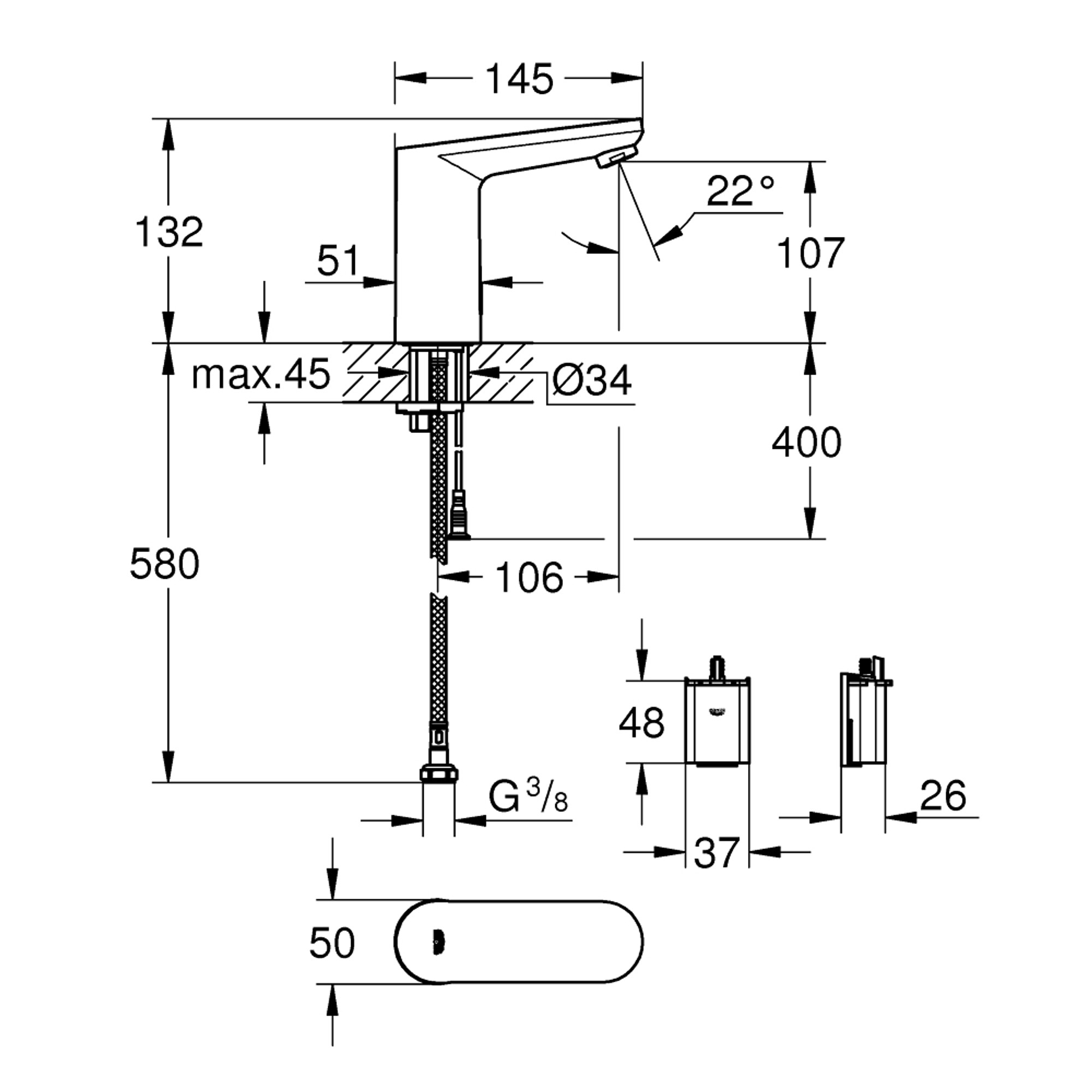 Grohe Eurosmart Cosmopolitan E Fotoselli Lavabo Musluğu Krom 36439001