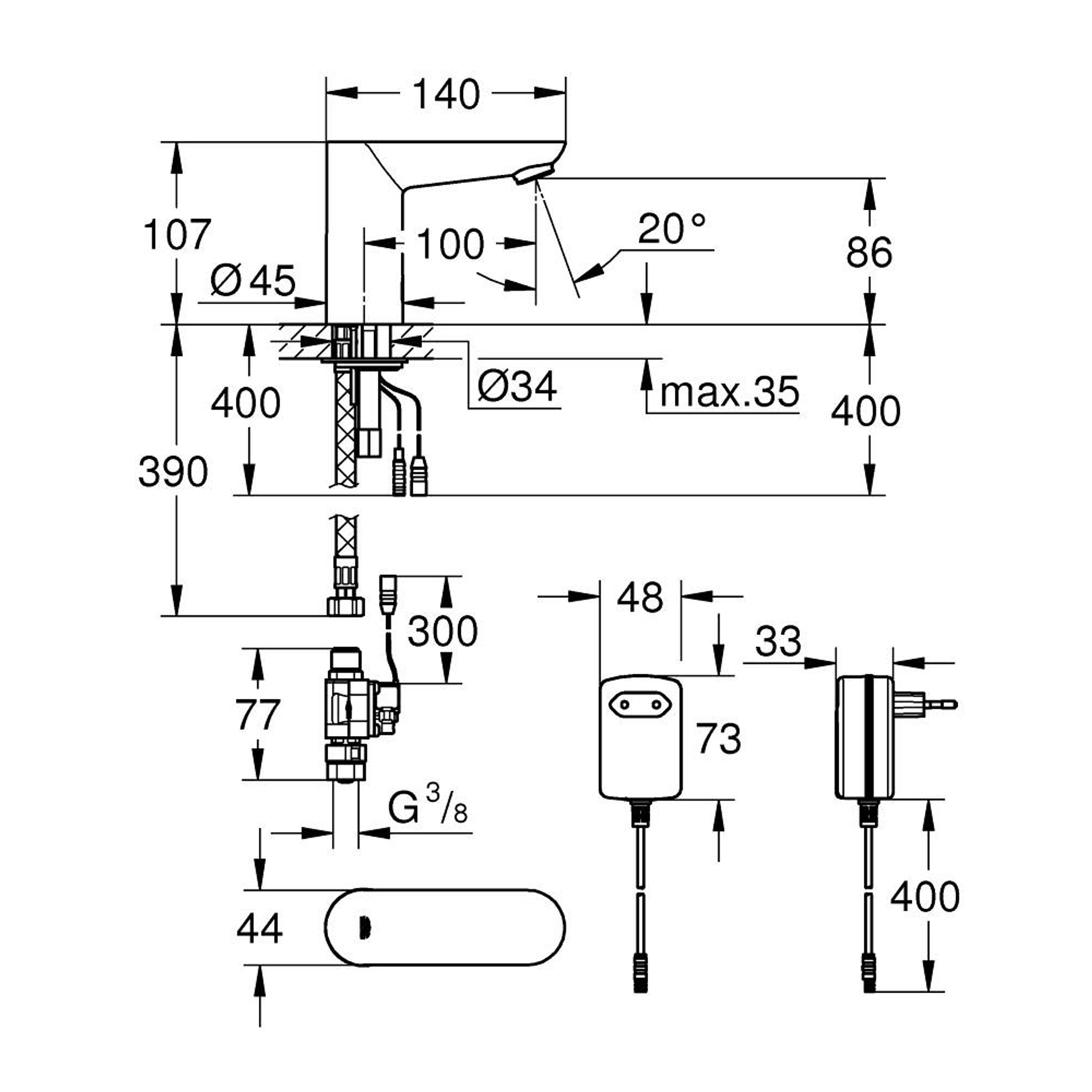 Grohe Eurosmart Cosmopolitan E Fotoselli Lavabo Musluğu Krom 36269000