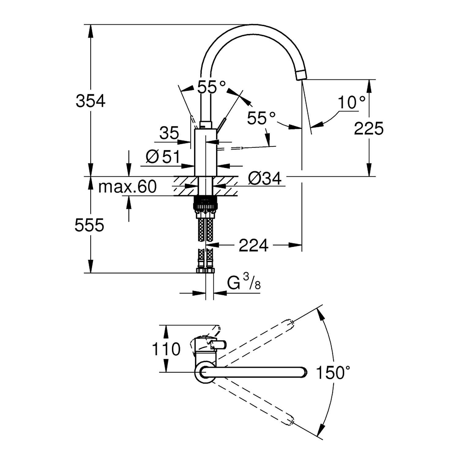 Grohe EuroSmart Cosmopolitan Eviye Bataryası - 32843002