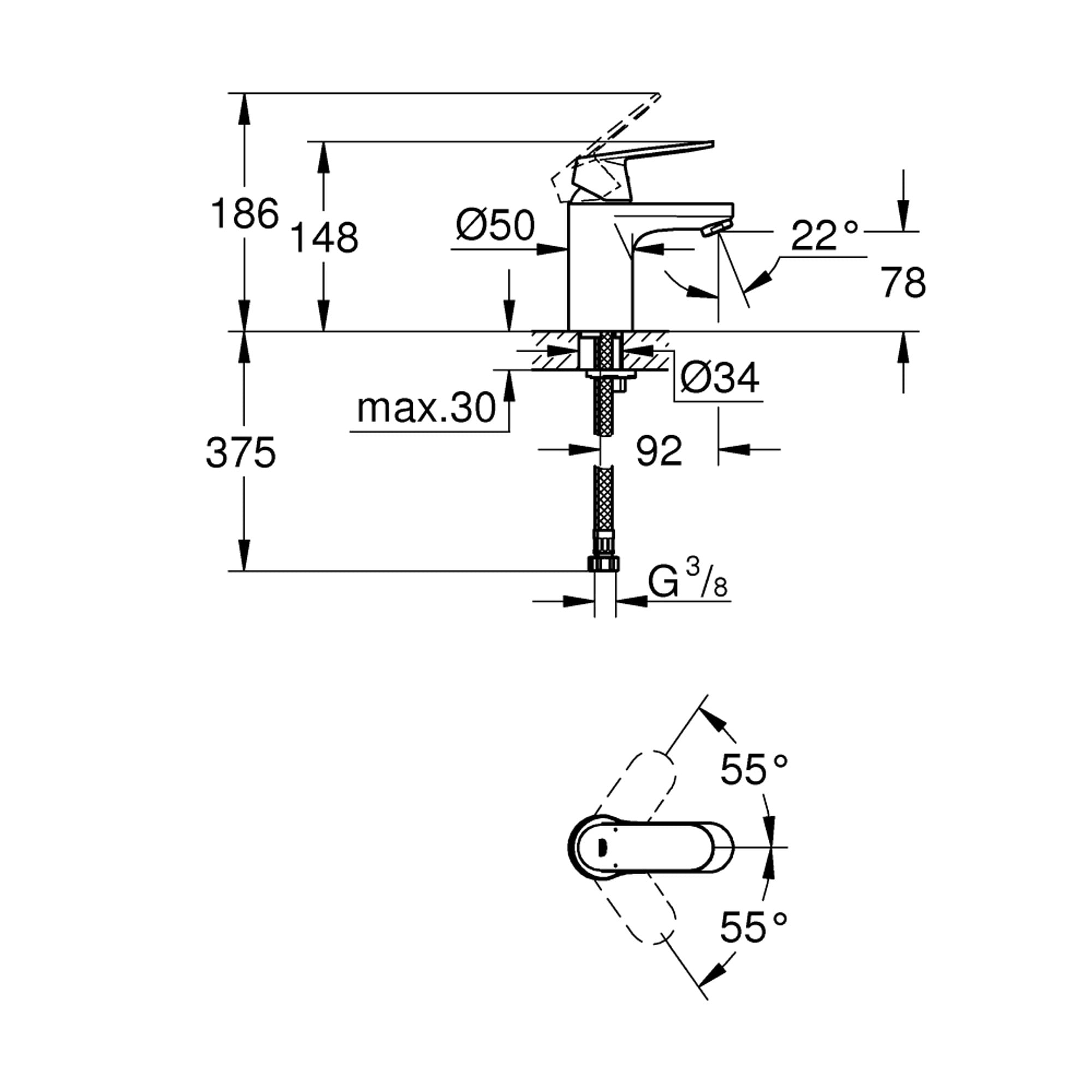 Grohe Eurosmart Cosmopolitan Lavabo Bataryası S Boy Krom 32824000
