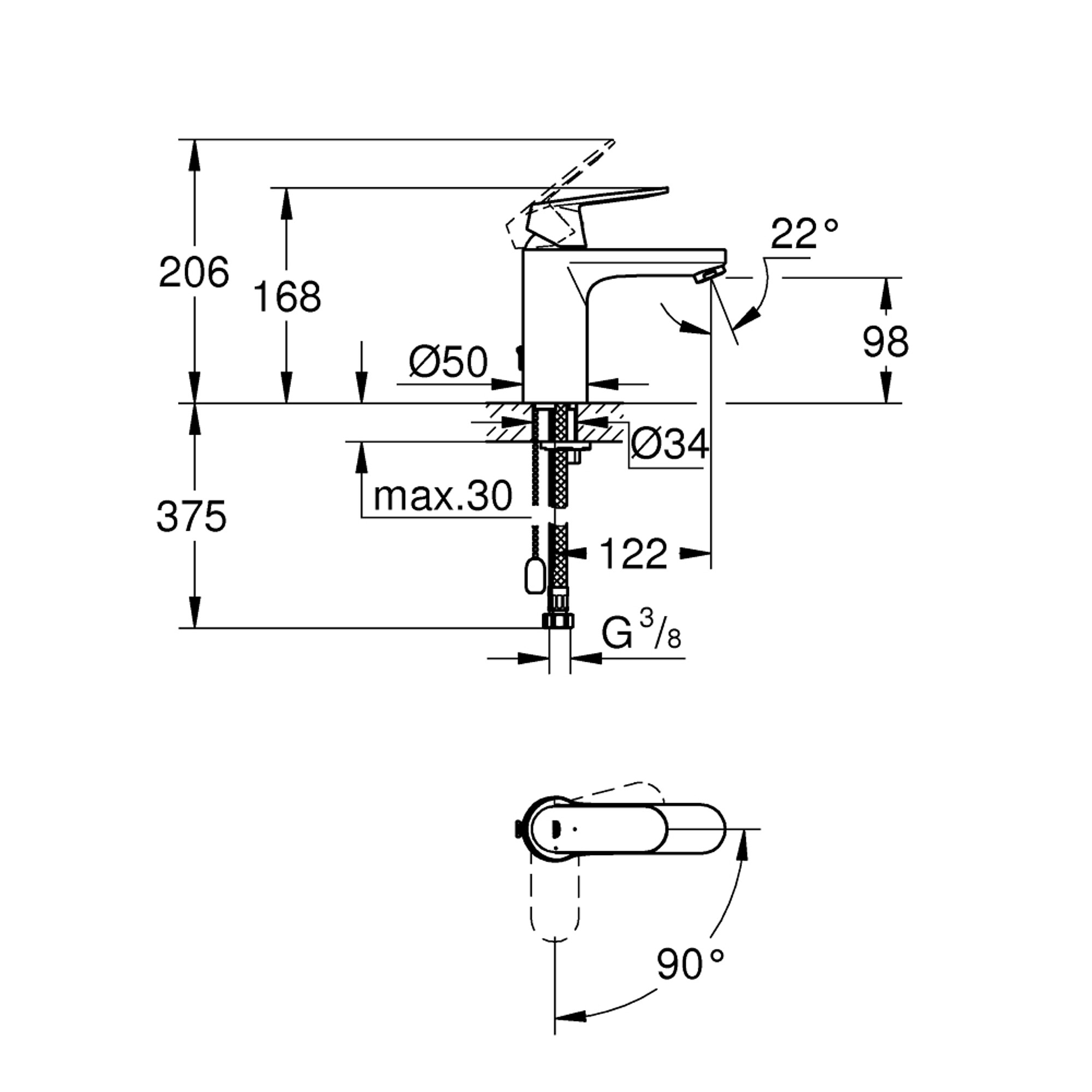 Grohe Eurosmart Cosmopolitan Lavabo Bataryası (M Boy) Zincir Askılı Krom 2339700E
