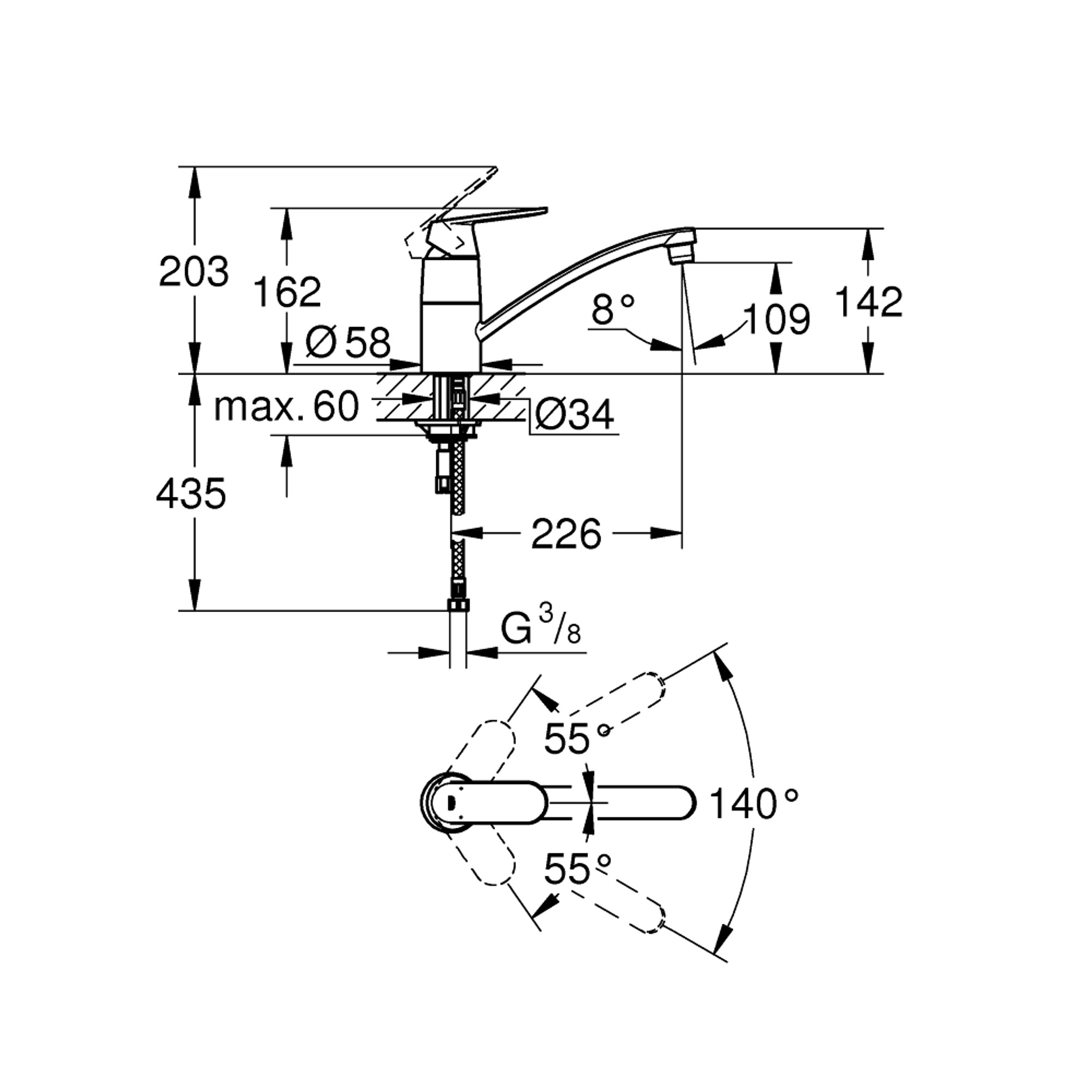 Grohe Eurosmart Cosmopolitan Mutfak Bataryası Krom 32842000