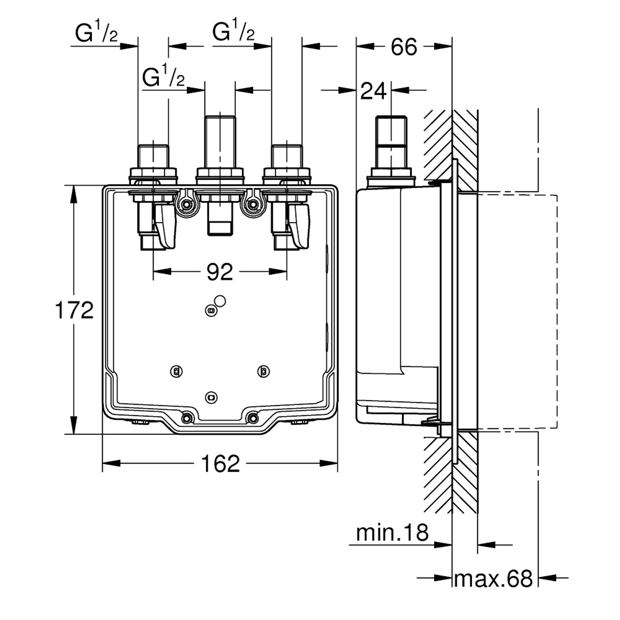Grohe Eurosmart Cosmopolitan T Duvardan Ankastre Lavabo Bataryası Montaj Kutusu (Sıcak-Soğuk) 36322001