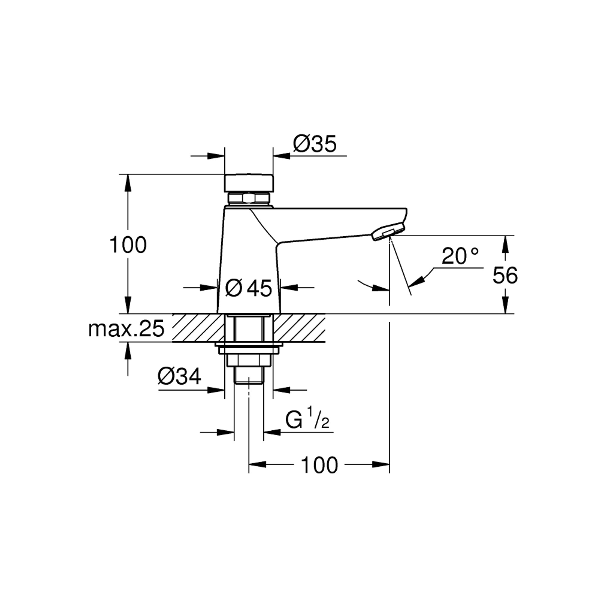 Grohe Eurosmart Cosmopolitan T Zaman Ayarlı Musluk Krom 36265000