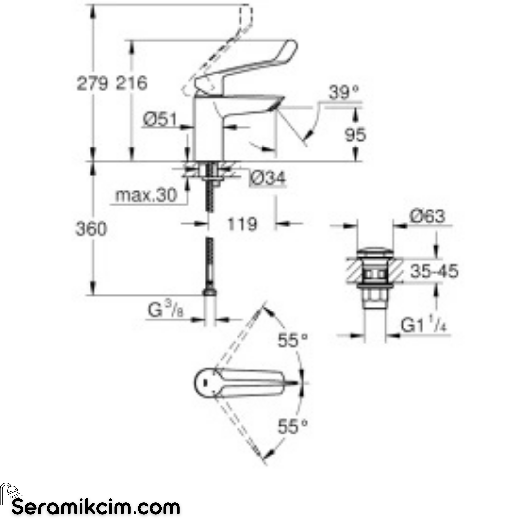 Grohe Eurosmart Doktor/Bedensel Engelli Lavabo Bataryası (M-Boy) Krom 23983003