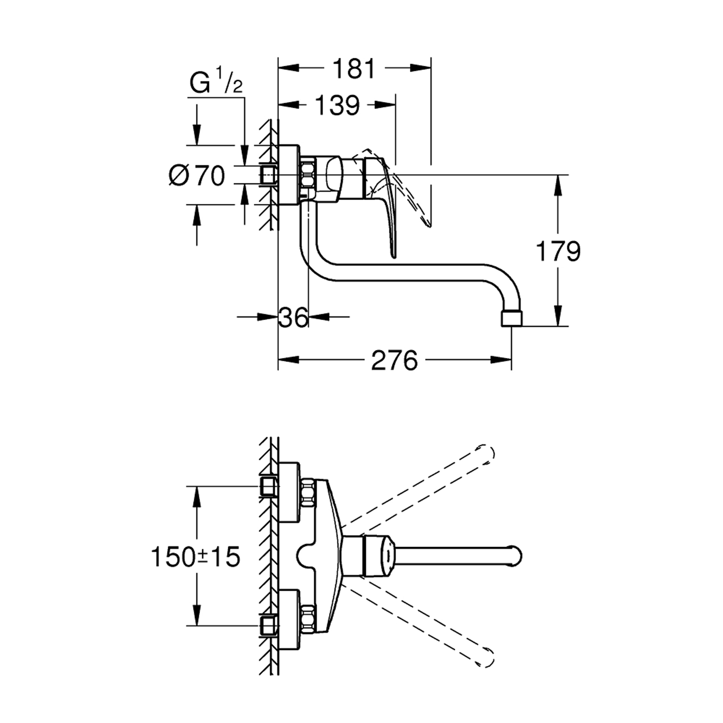 Grohe Eurosmart Duvardan Eviye Bataryası 32224003