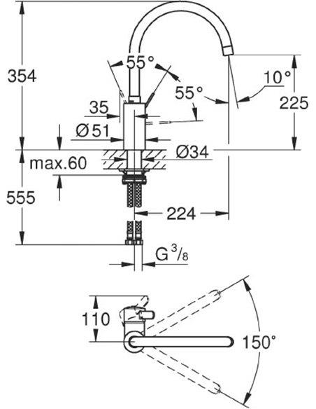 Grohe Eurosmart Eviye Bataryası, Paslanmaz Çelik - 32843DC2