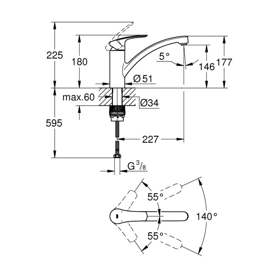Grohe Eurosmart Eviye Bataryası, Paslanmaz Çelik - 33281DC3