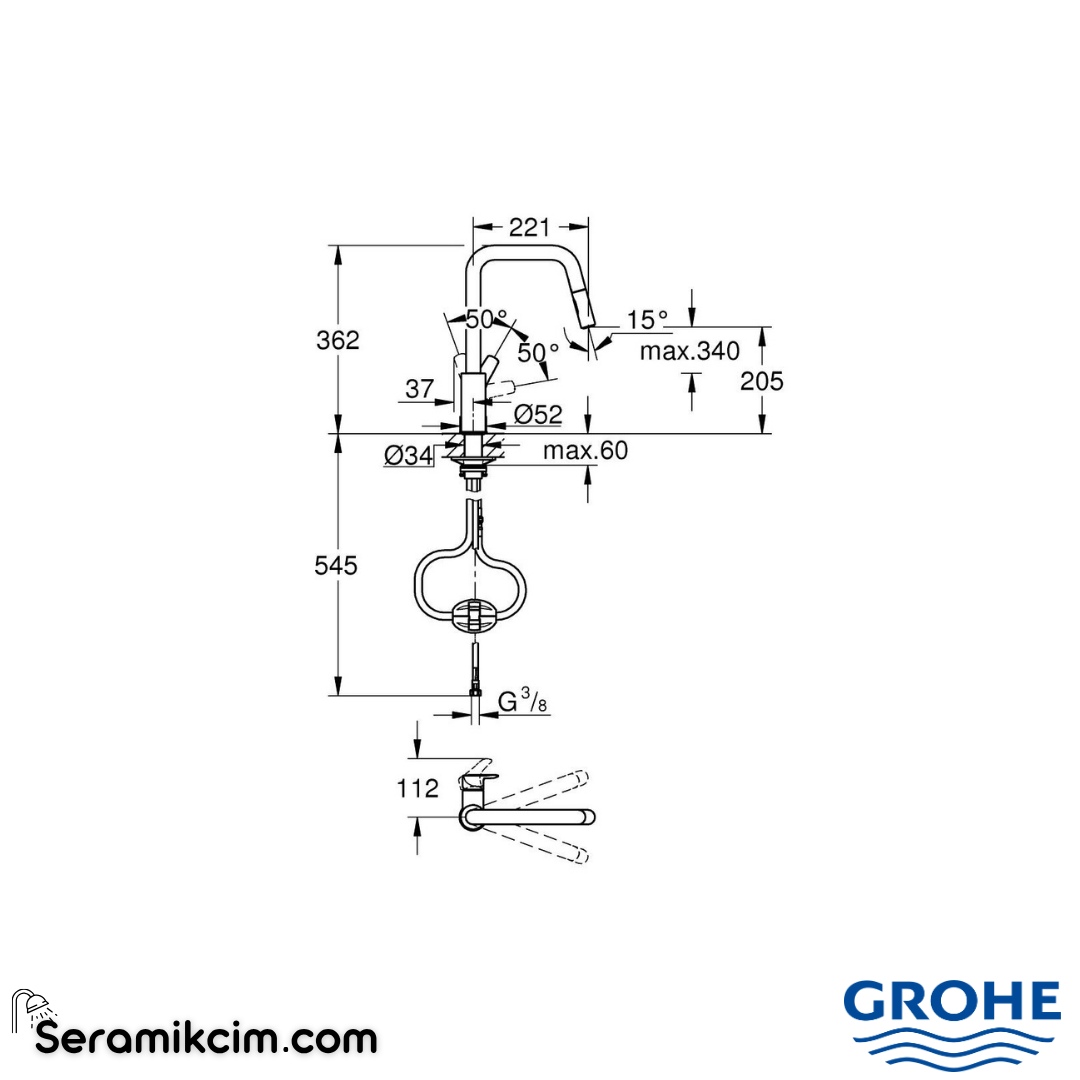 Grohe Eurosmart Kuğu Borulu Eviye Bataryası Krom 30619000 - 30619000