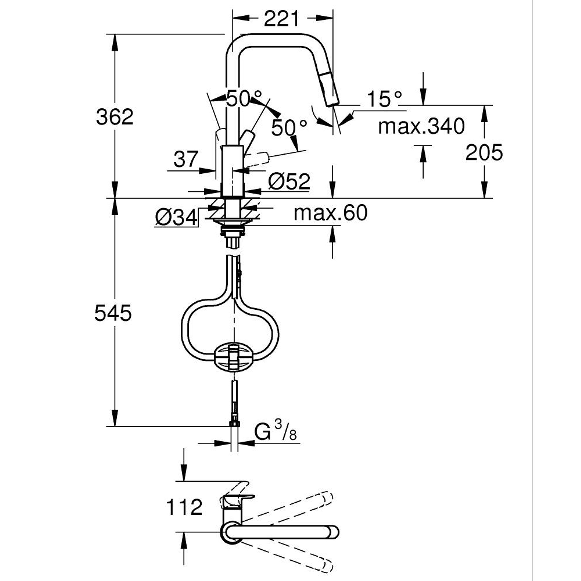 Grohe Eurosmart Kuğu Borulu Eviye Bataryası Paslanmaz Çelik 30619DC0