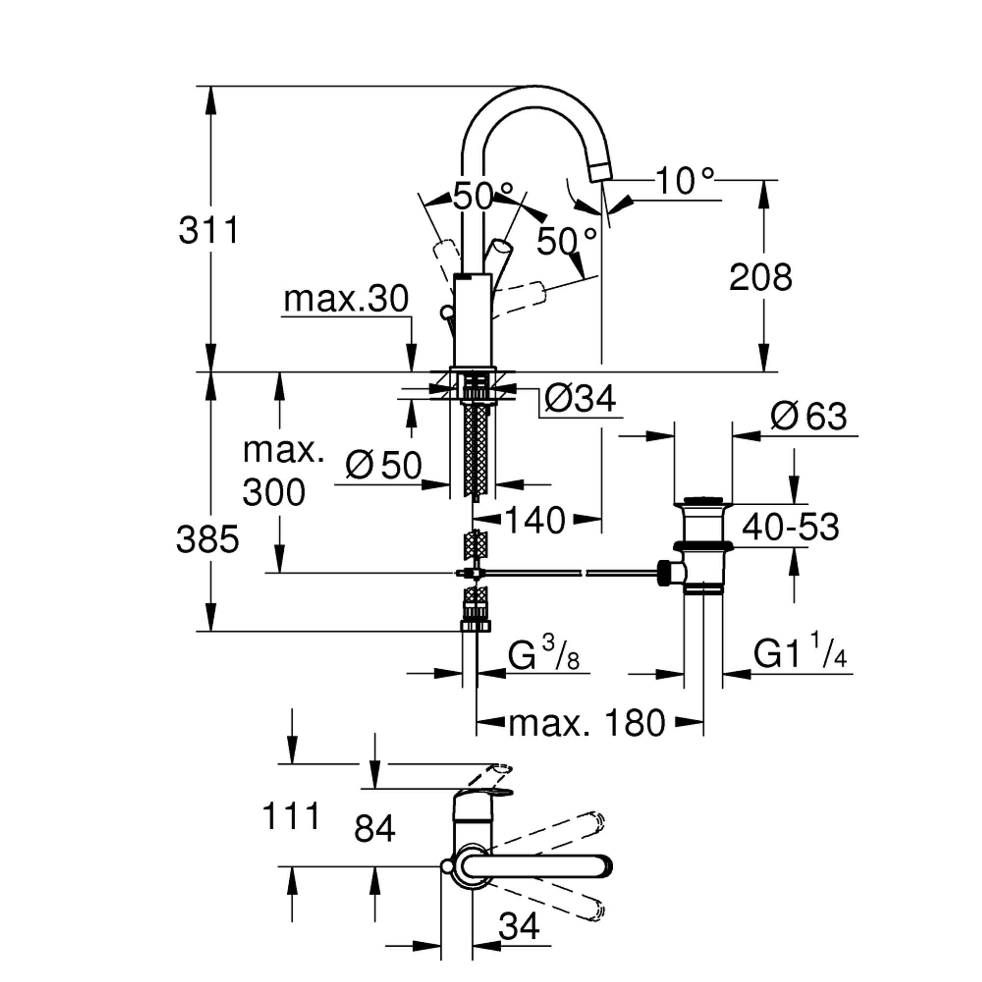 Grohe Eurosmart Lavabo Bataryası L Boy Krom 23537002