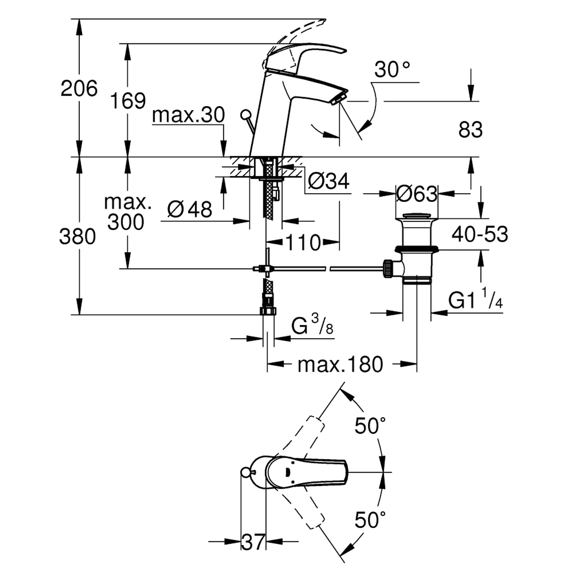 Grohe Eurosmart Lavabo Bataryası M Boy Krom 23322001