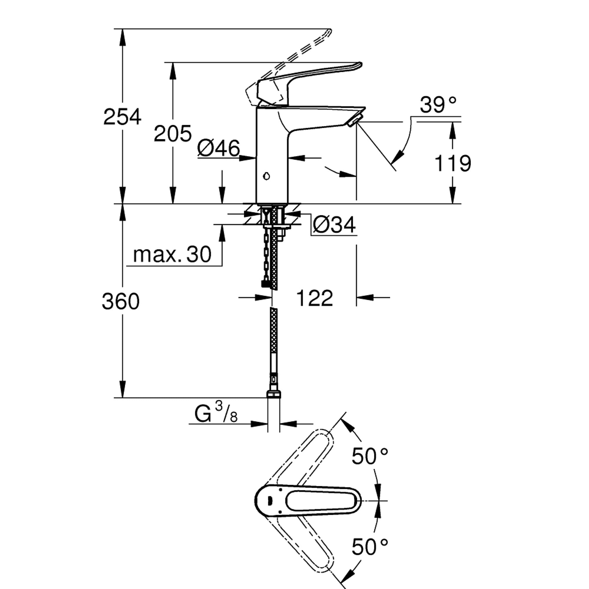 Grohe Eurosmart Lavabo Bataryası M Boy Krom 23987003