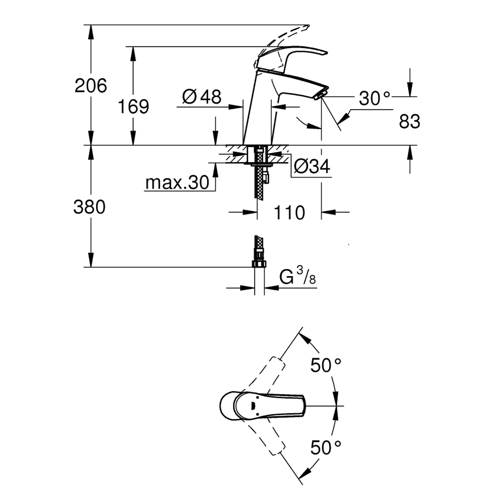 Grohe Eurosmart Lavabo Bataryası M Boy Krom 23324001