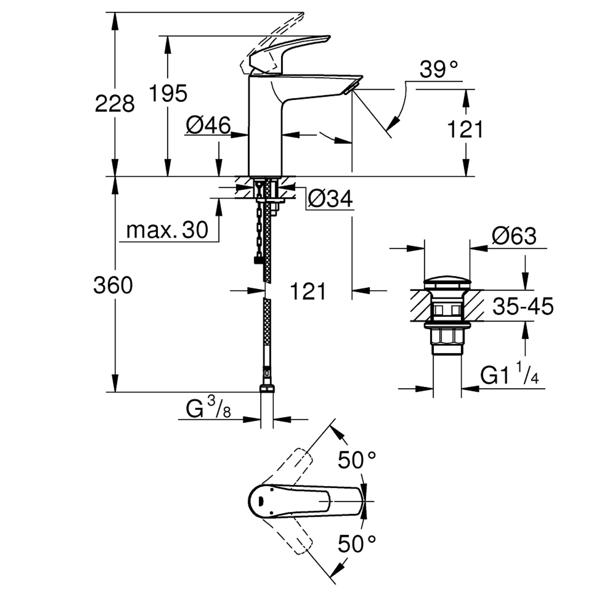 Grohe Eurosmart Lavabo Bataryası M Boy Krom 23989003