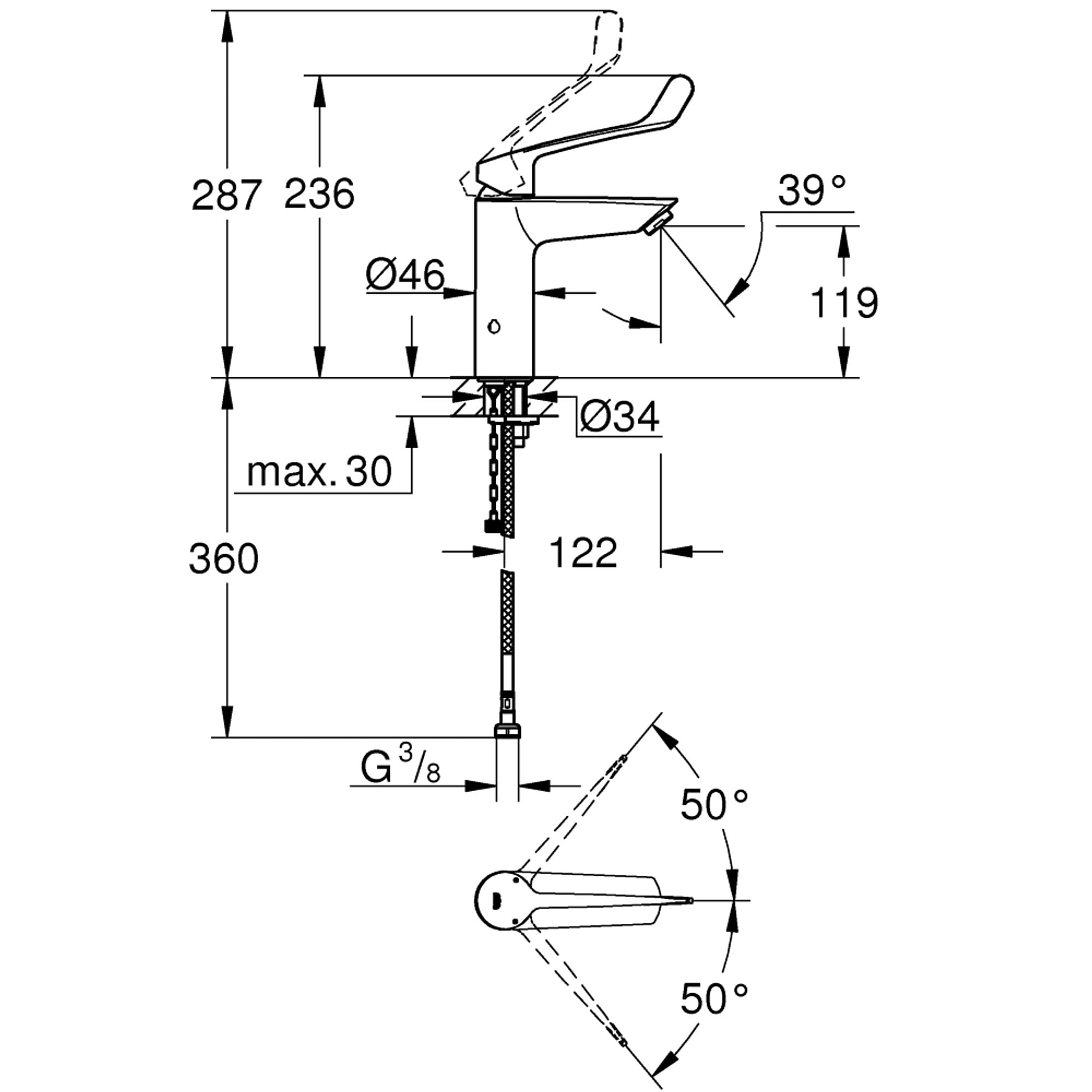Grohe Eurosmart Lavabo Bataryası M Boy Krom 23985003