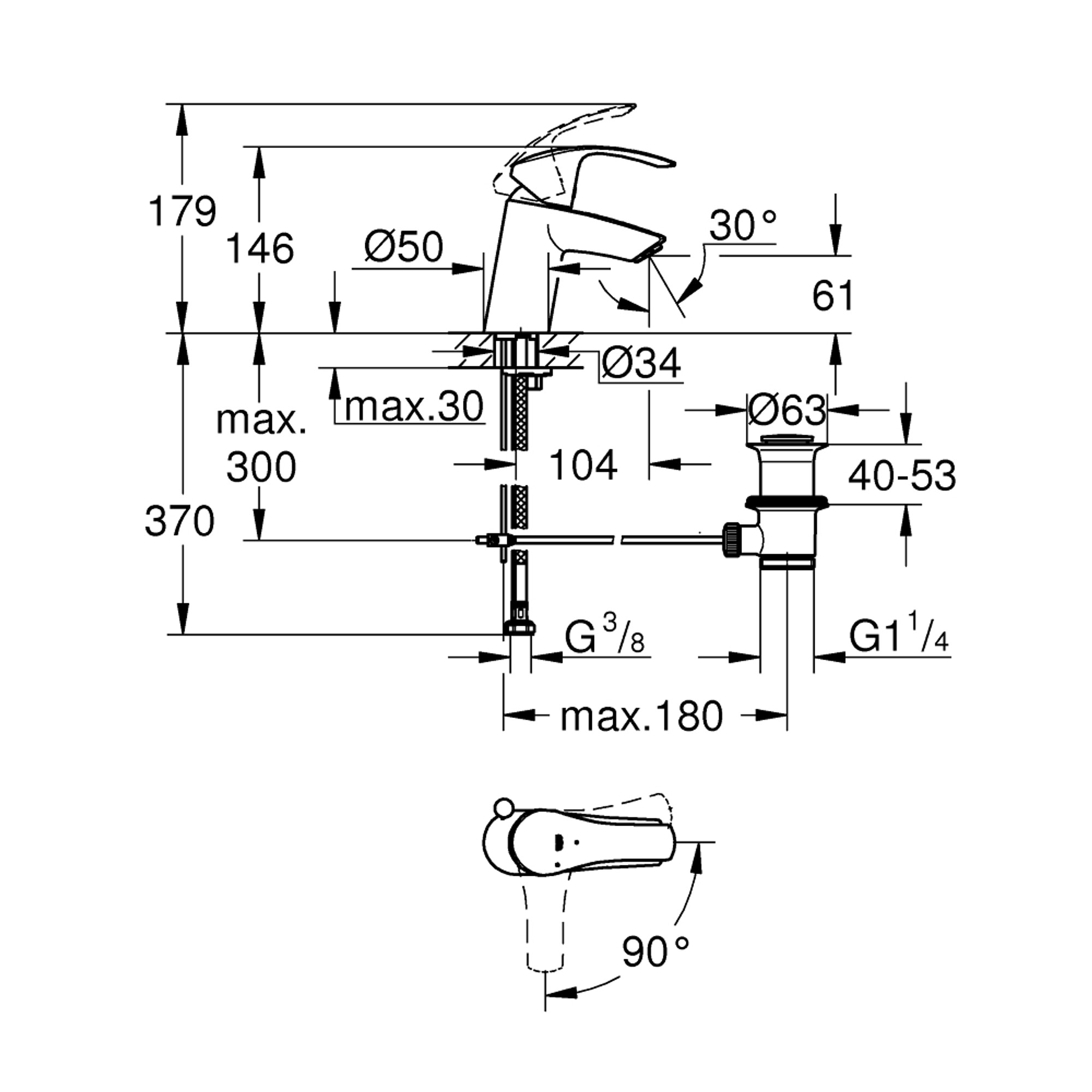 Grohe Eurosmart Lavabo Bataryası S Boy Krom 32926002