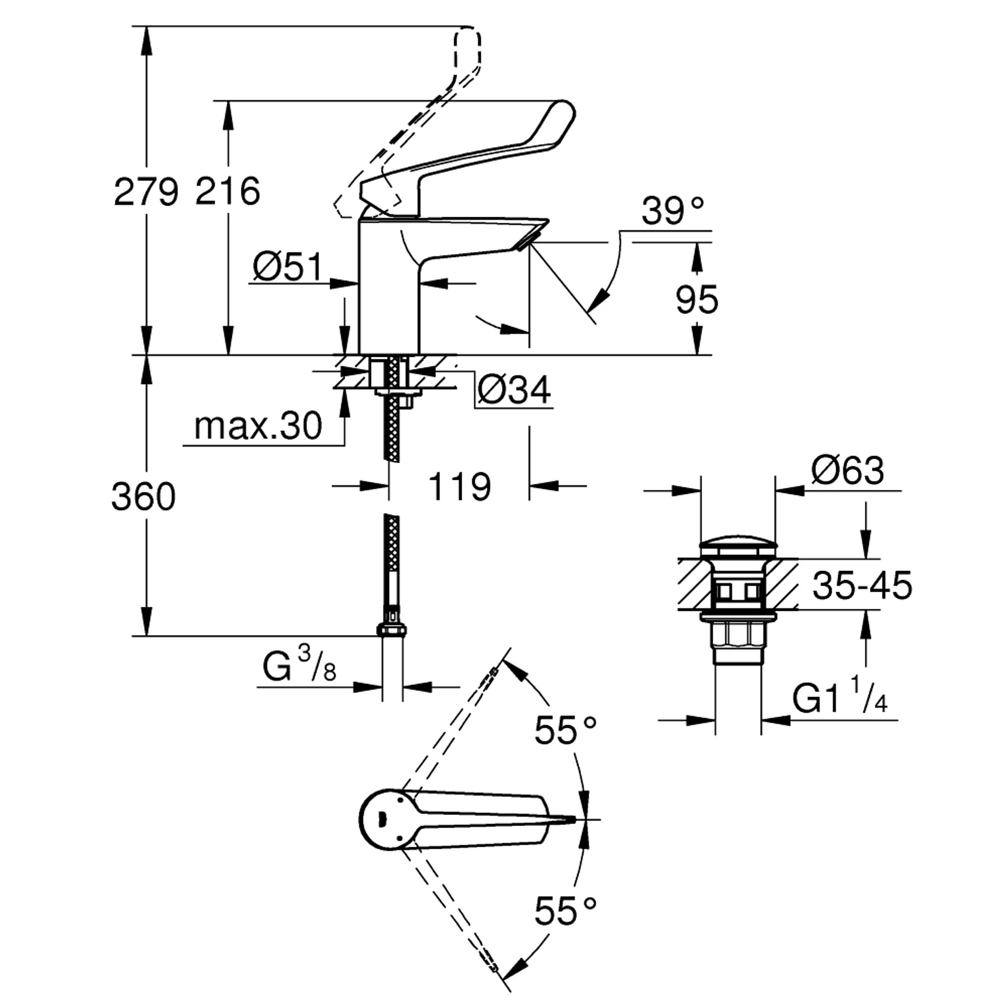Grohe Eurosmart Lavabo Bataryası S Boy Krom 23982003
