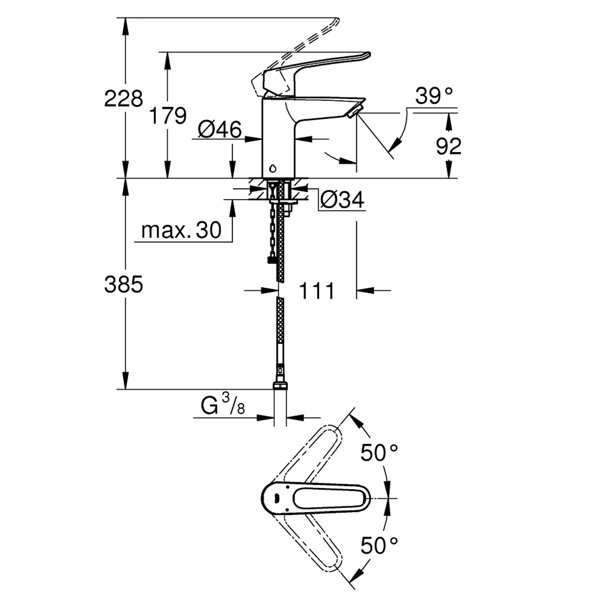 Grohe Eurosmart Lavabo Bataryası S Boy Krom 23986003