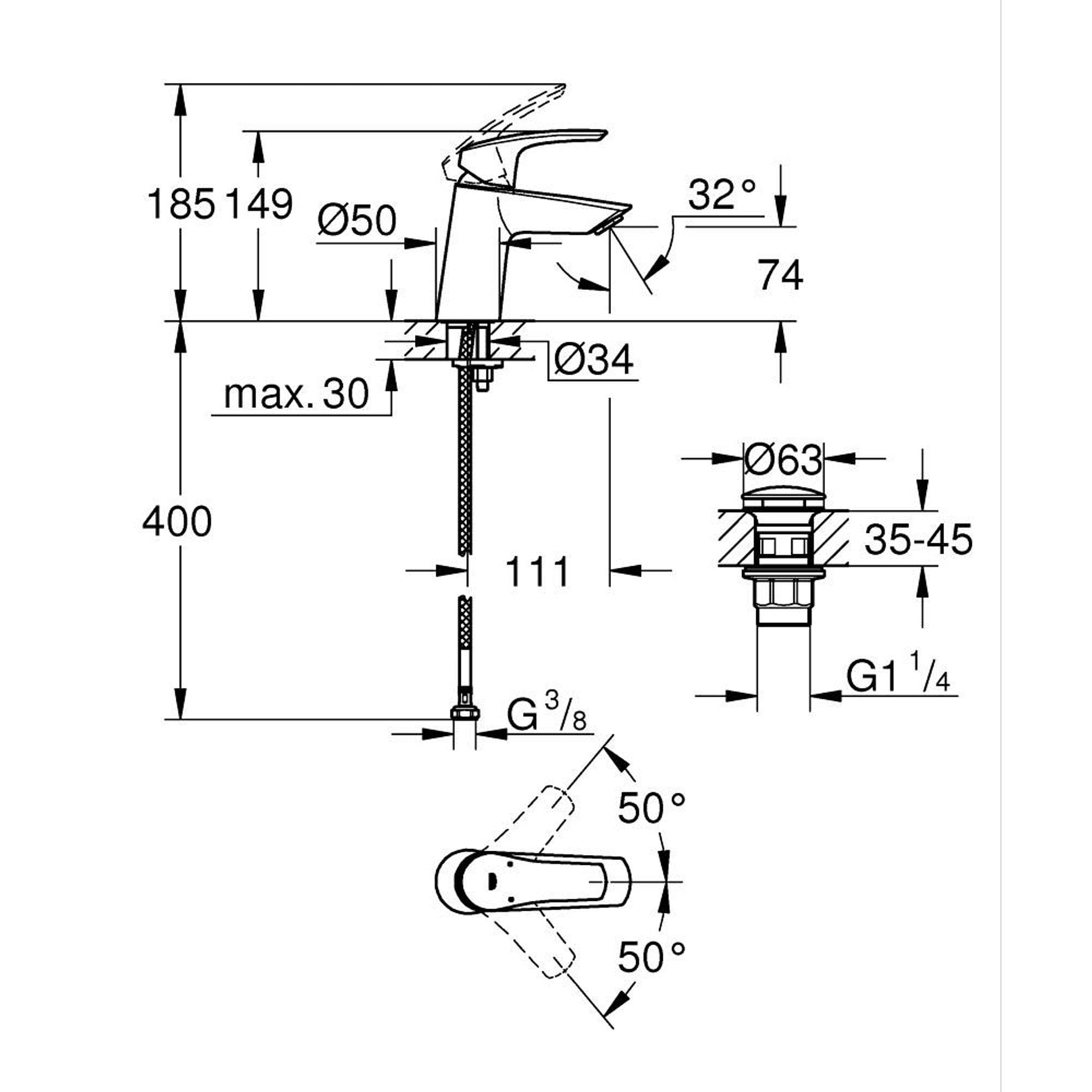 Grohe Eurosmart Lavabo Bataryası S Boy Krom 23968003