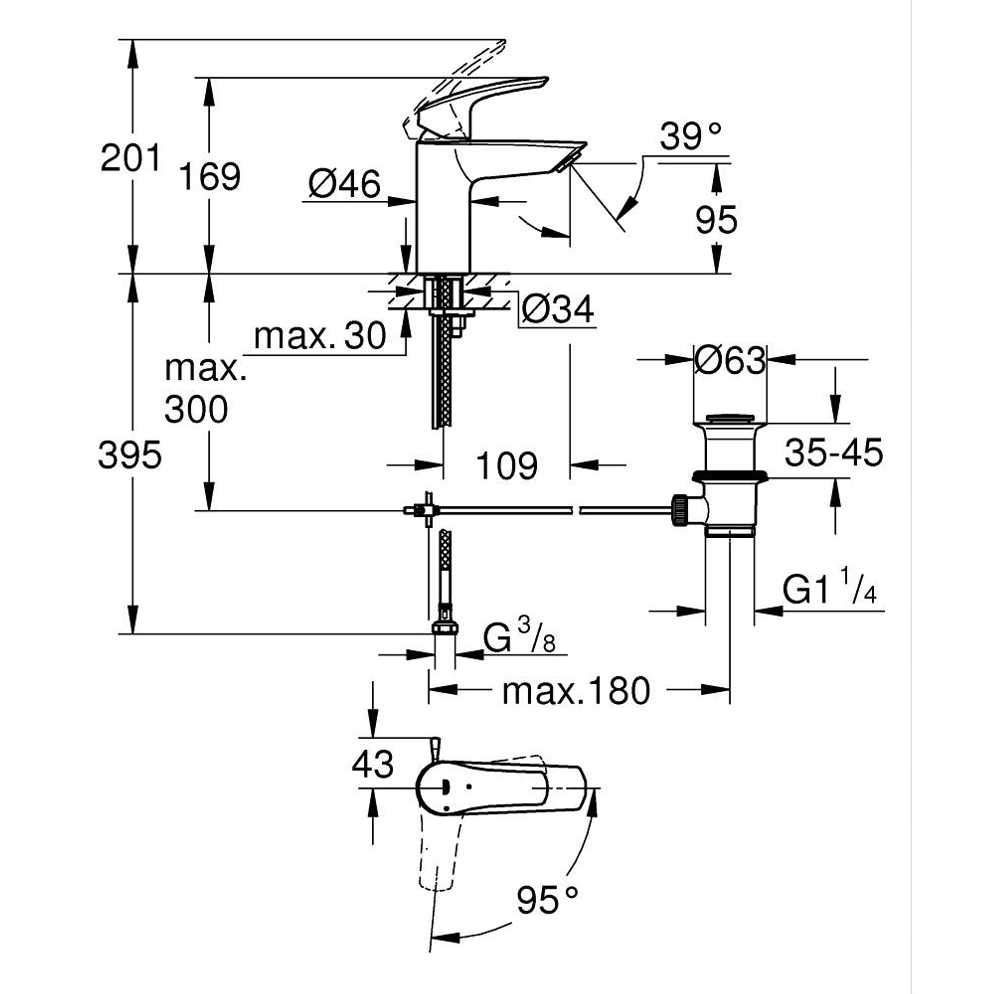 Grohe Eurosmart Lavabo Bataryası S Boy Mat Siyah 329262433