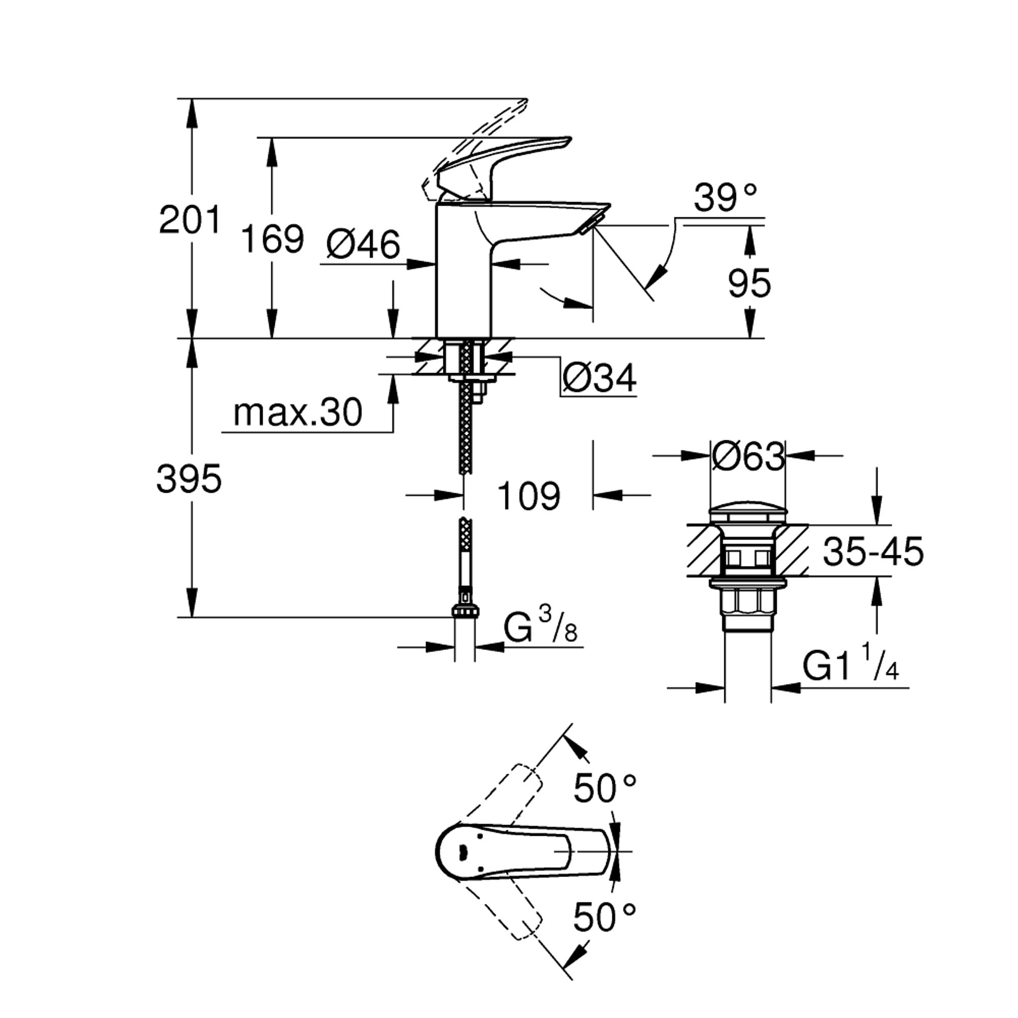 Grohe Eurosmart Lavabo Bataryası S Boy Mat Siyah 239222433