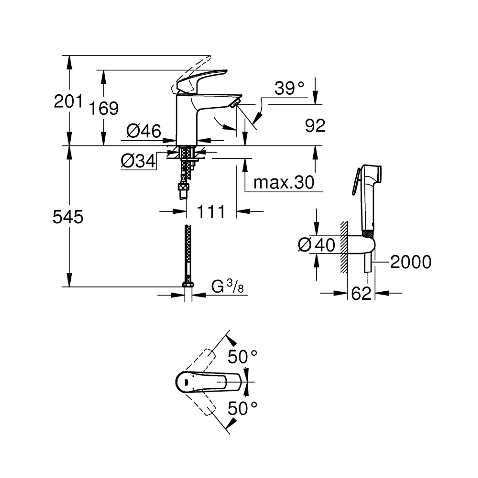 Grohe Eurosmart Lavabo Bataryası ve Tempesta-F Taharet Spreyi Seti Krom 23124003